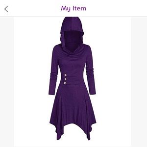 Purple hooded handkerchief dress